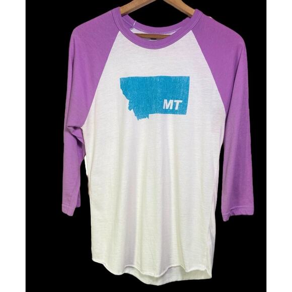 Womens T Shirt American Apparel Purple Raglan State Of Montana Size Small - Picture 2 of 7